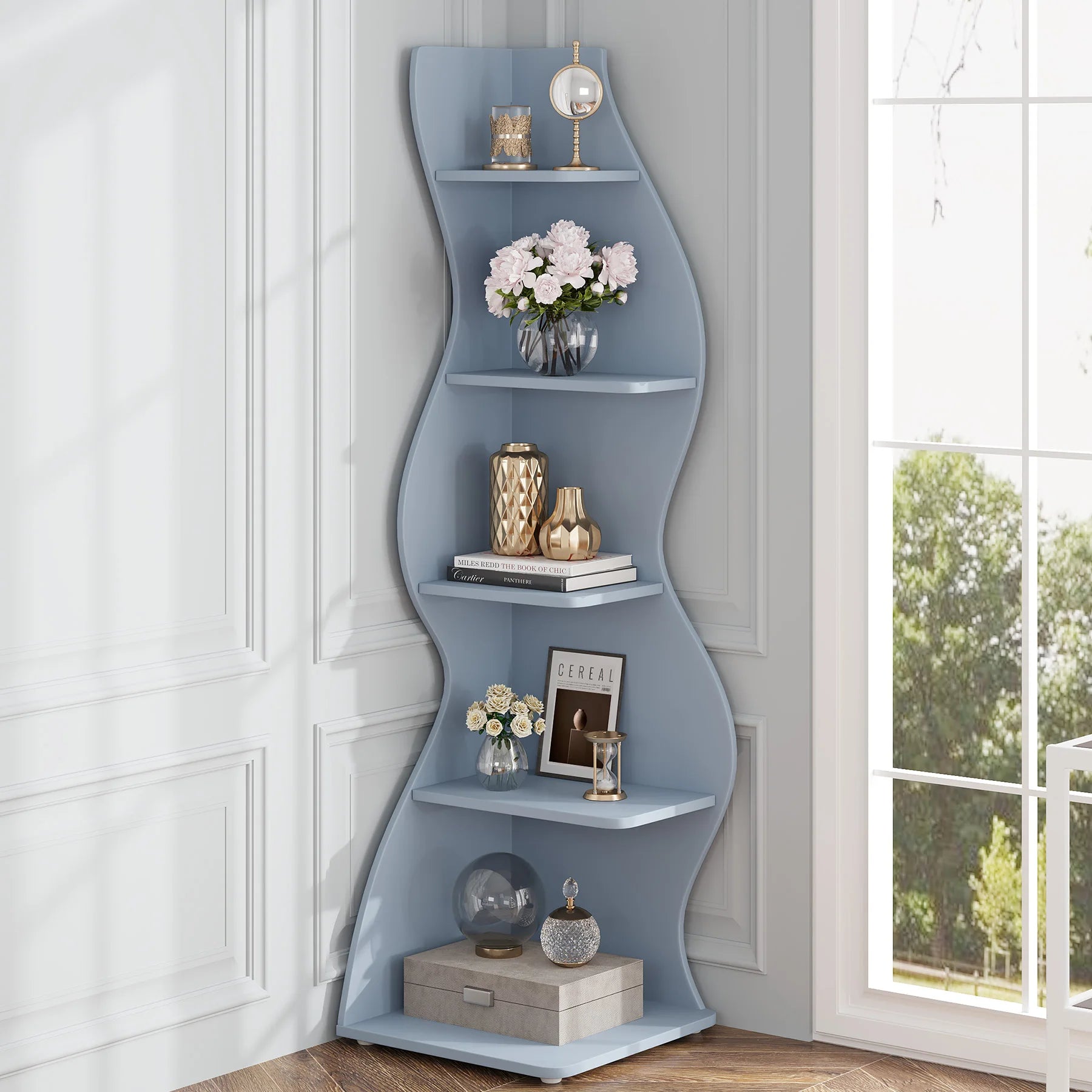 Tribesigns 5-Tier Corner Shelf Wall Bookcase and Plant Stand