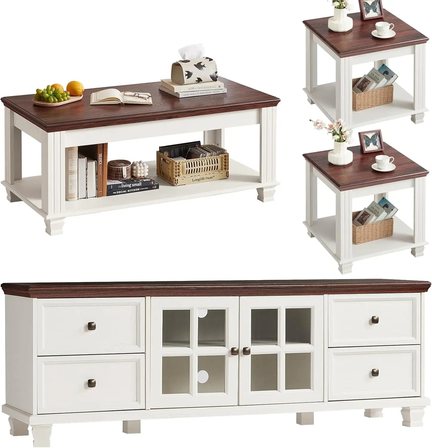 TV Stand And Coffee Table Set Rustic Wood Living Room