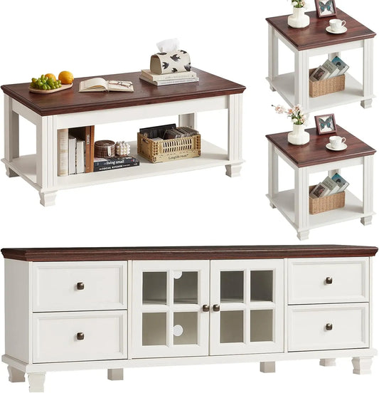 TV Stand And Coffee Table Set Rustic Wood Living Room
