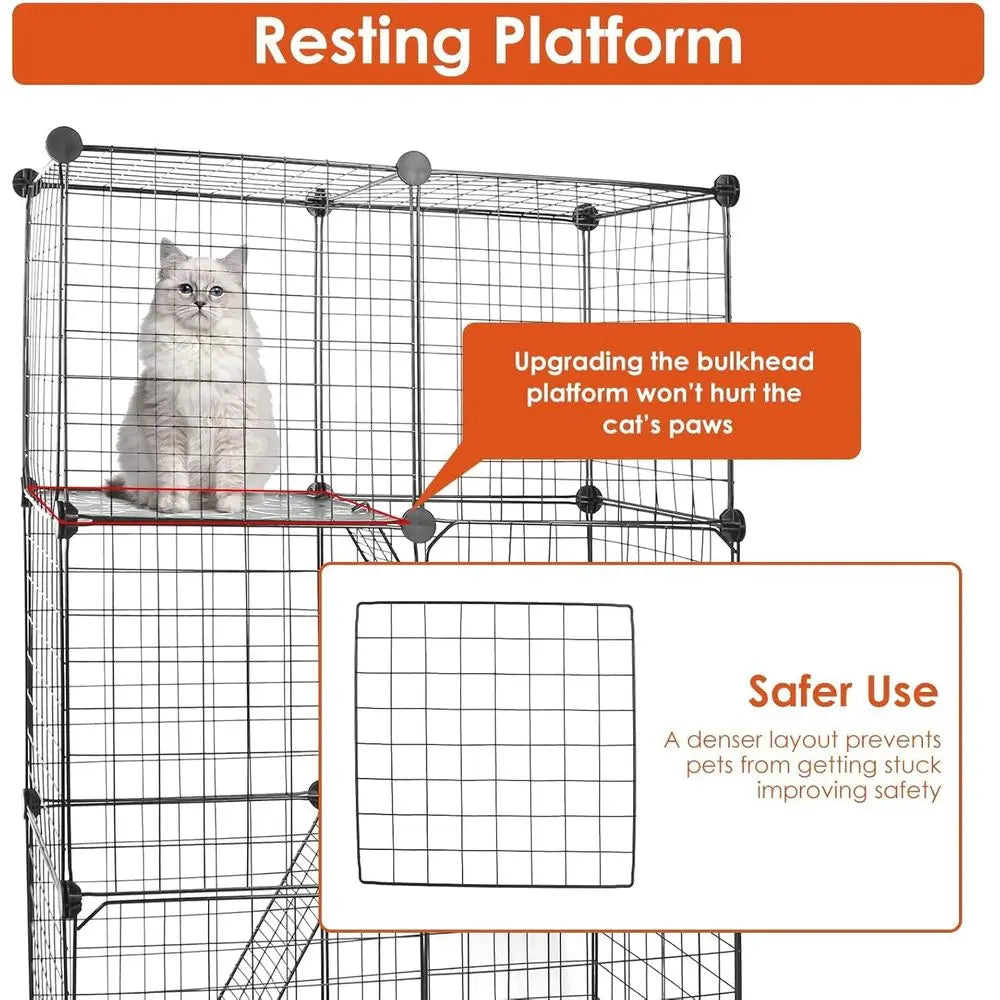 Three-Tier Indoor Cat Enclosure With DIY Playpen And Ladders