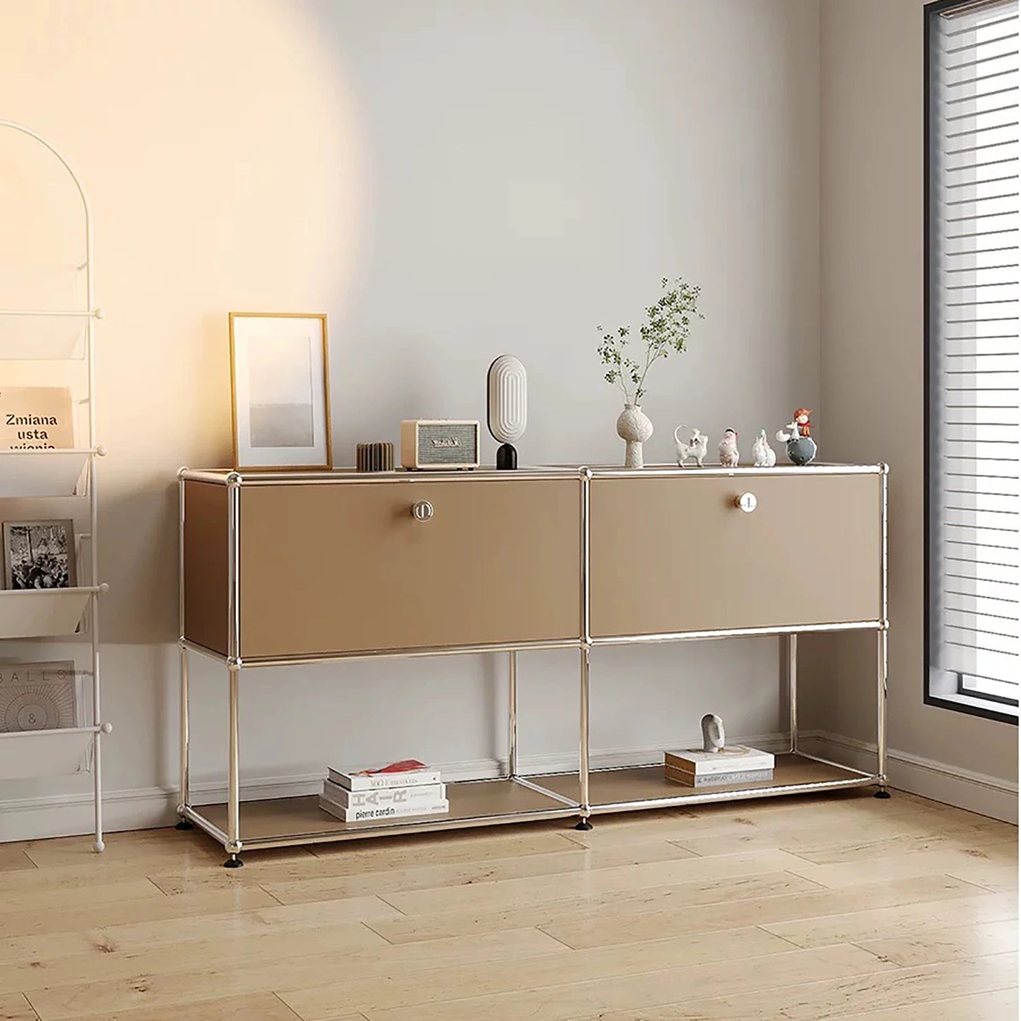Modern TV Stand Storage Cabinet Stainless Steel Organizer