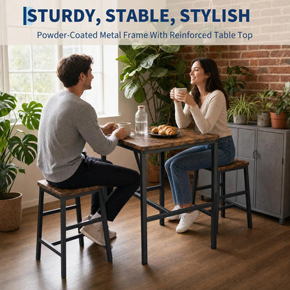 HiMISS Modern Pub Height Dining Table Set With Two Stools