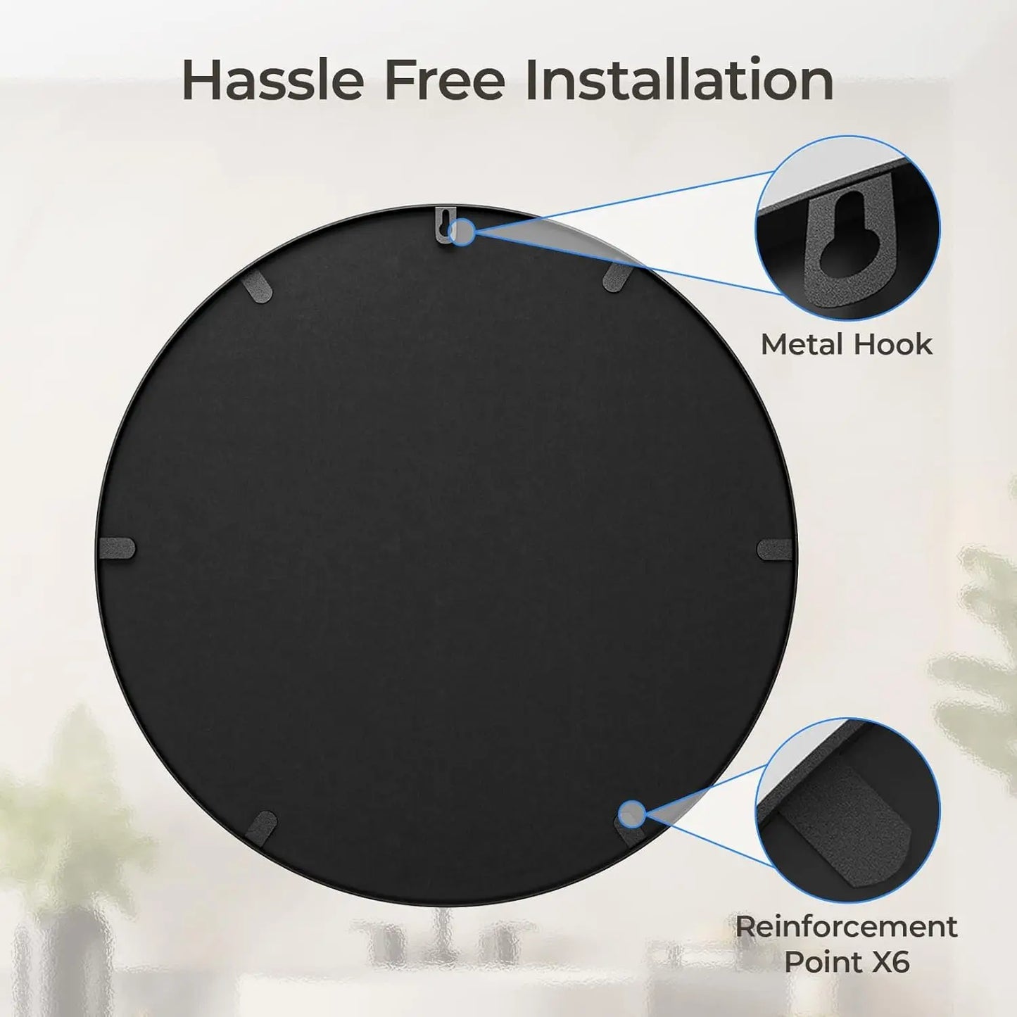 Circle Mirror With Metal Frame For Bathroom Vanity And Hallway
