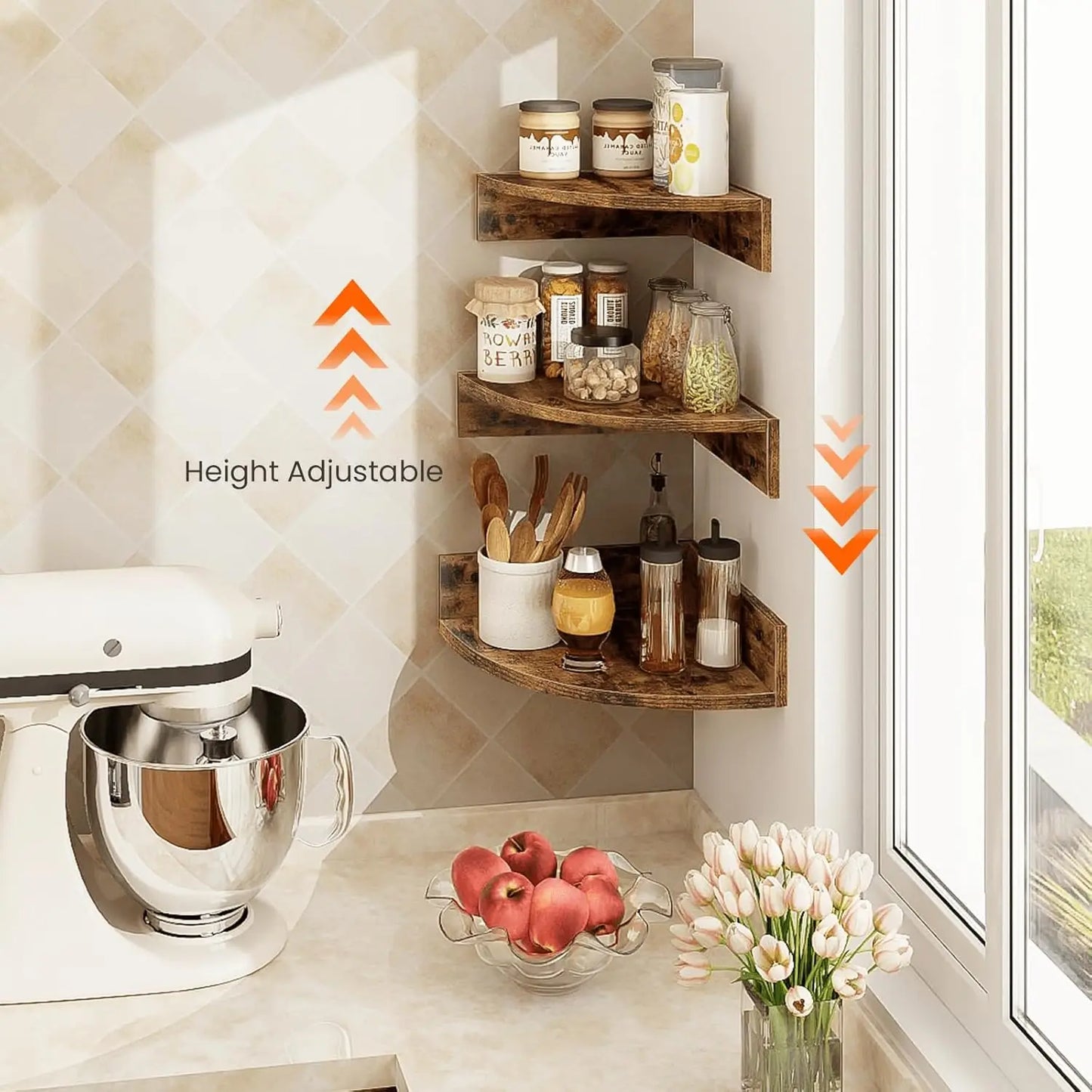 Set of 3 Floating Corner Shelves With Cable Hole