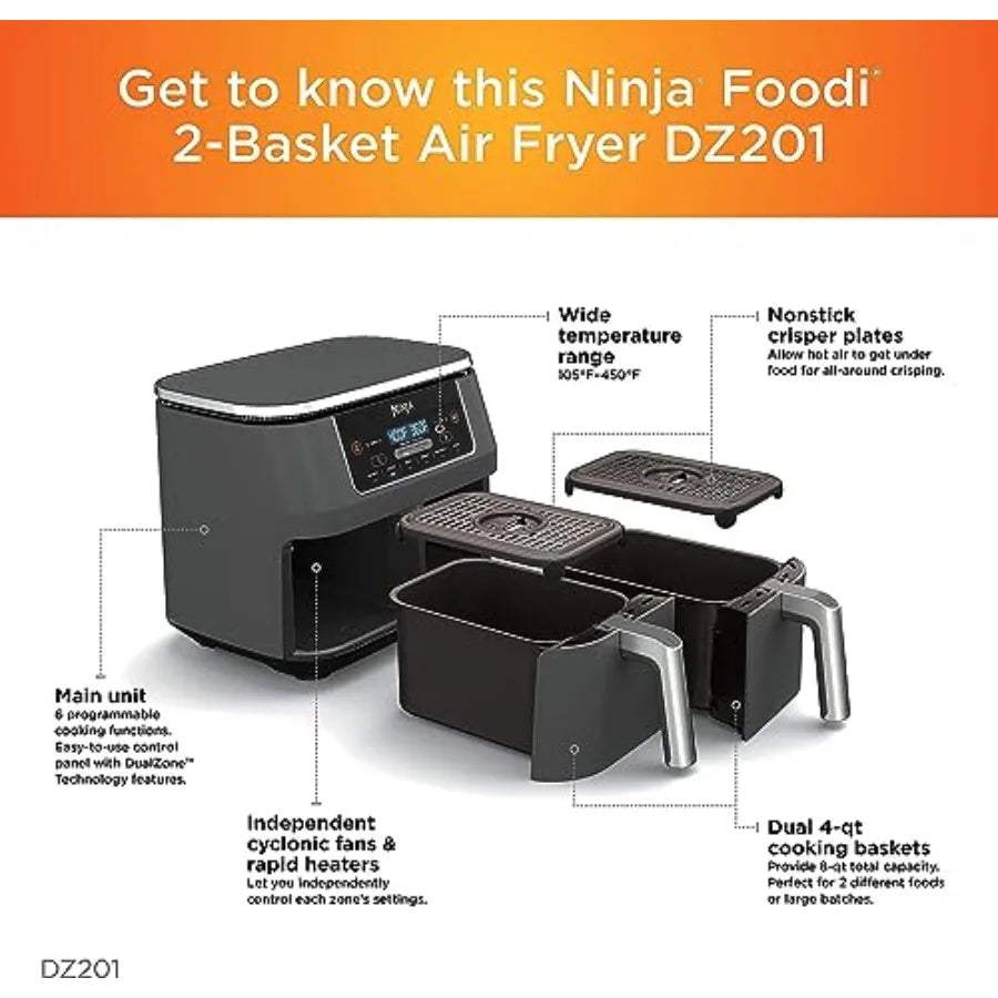 XMSJ 6 In 1 Dual Zone Air Fryer With Two Independent Baskets
