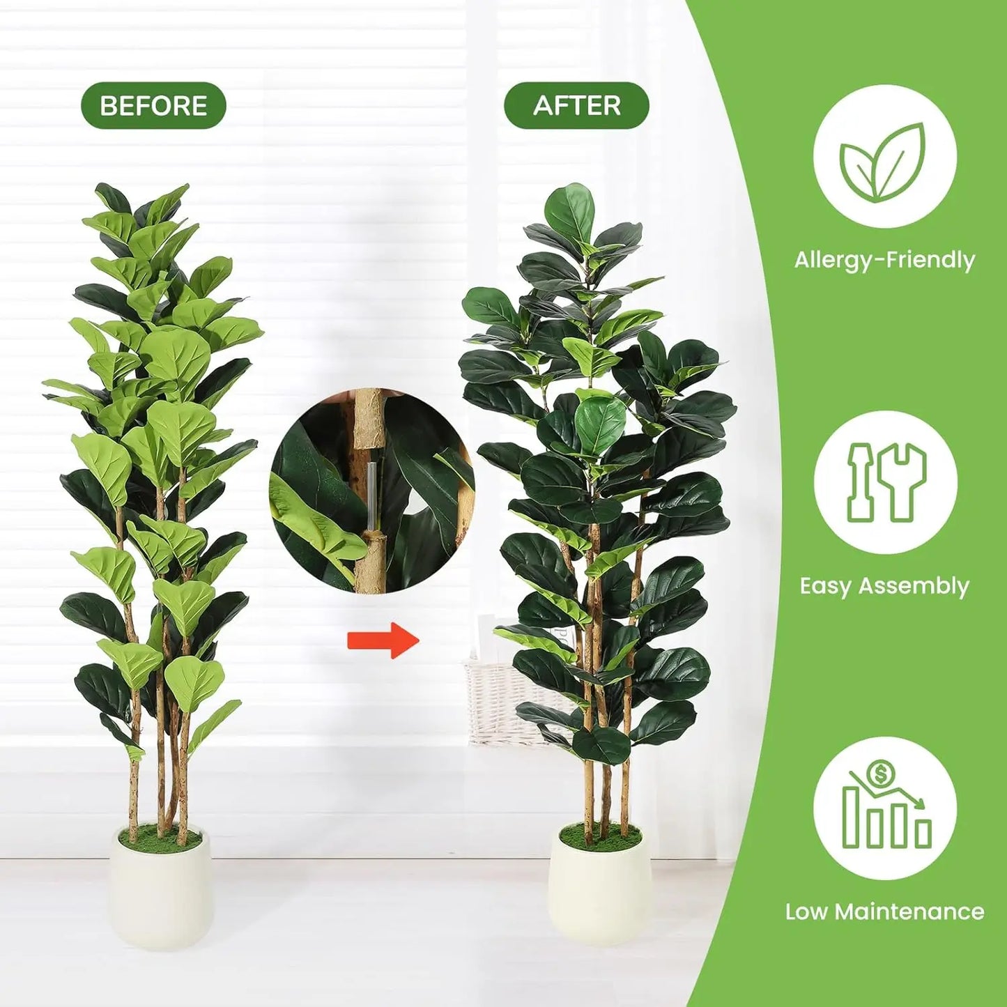 HiMISS Artificial Fiddle Leaf Fig Tree With Pot Greenery