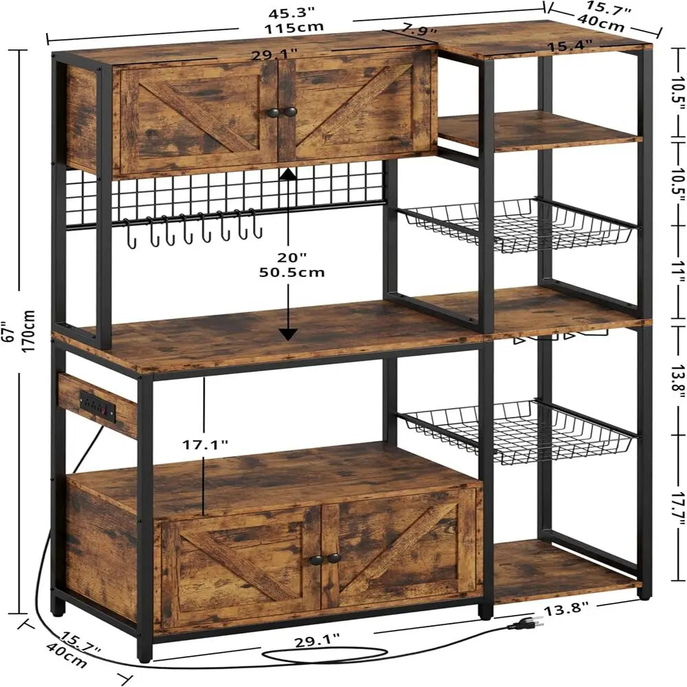 IRONCK Bakers Rack With Storage Cabinets And Power Outlet