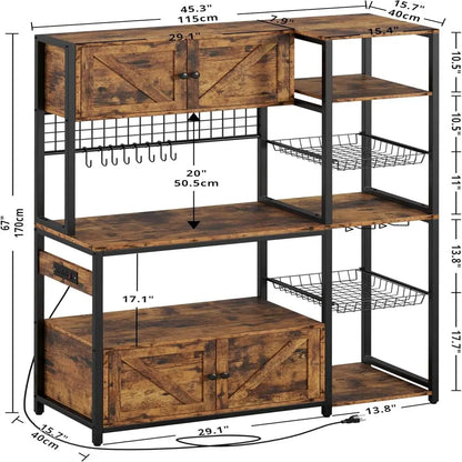 IRONCK Bakers Rack With Storage Cabinets And Power Outlet