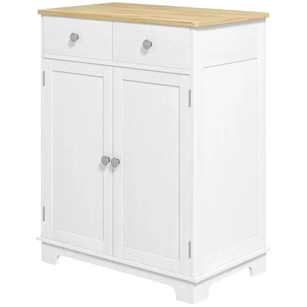 Modern Sideboard Cabinet With Solid Wood Countertop And Adjustable Shelves