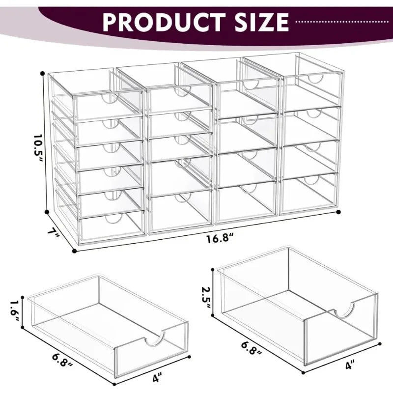 Acrylic Makeup Organizer With 19 Drawers 4 Pack Clear Storage