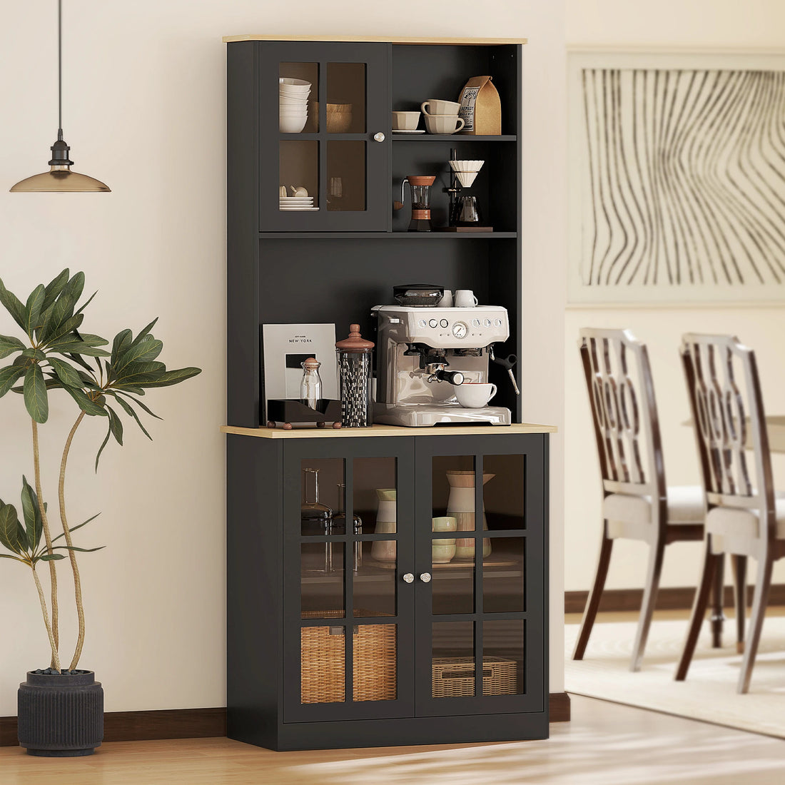 Homcom Glass Door Kitchen Pantry Cabinet With Adjustable Shelving
