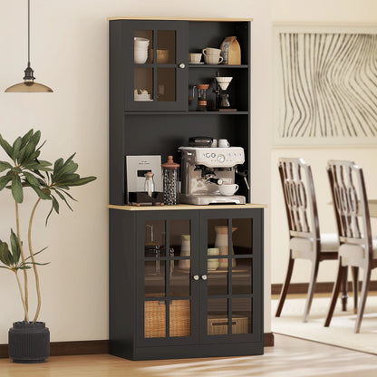 Homcom Glass Door Kitchen Pantry Cabinet With Adjustable Shelving