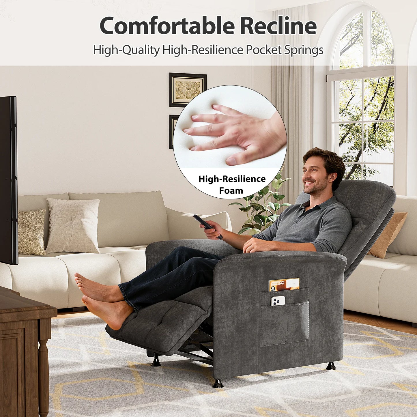 Power Recliner Chair With Heated Massage For Adults Fabric Upholstery