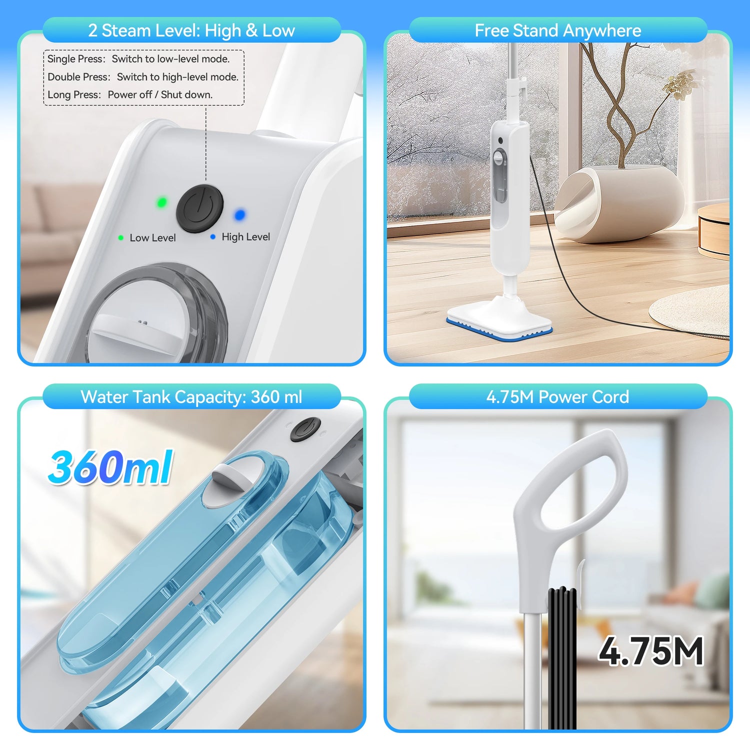 INSE Powerful Steam Mop For Hard Floors And Carpets