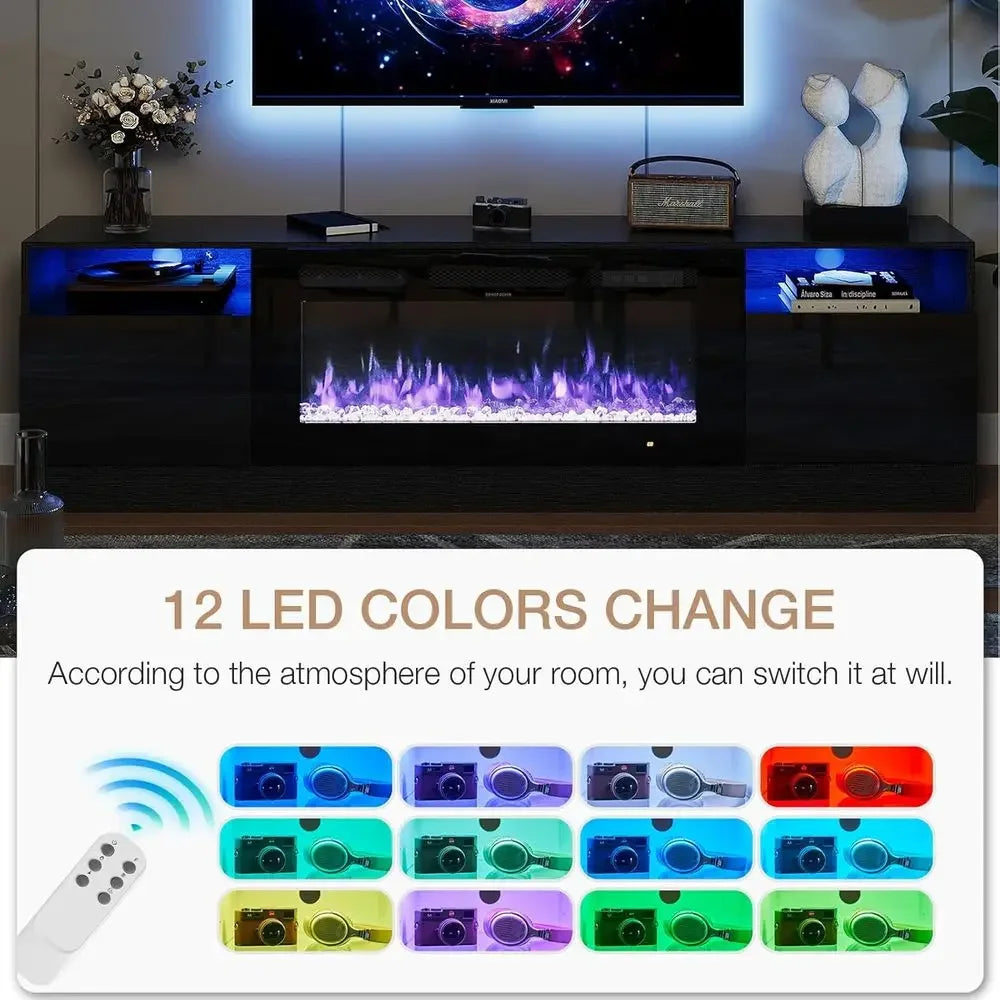 Electric Fireplace Entertainment Center With Wooden Textured Stand