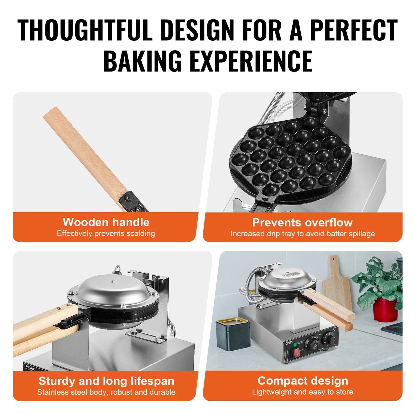 SucceBuy Commercial Egg Bubble Waffle Maker Nonstick Rotatable
