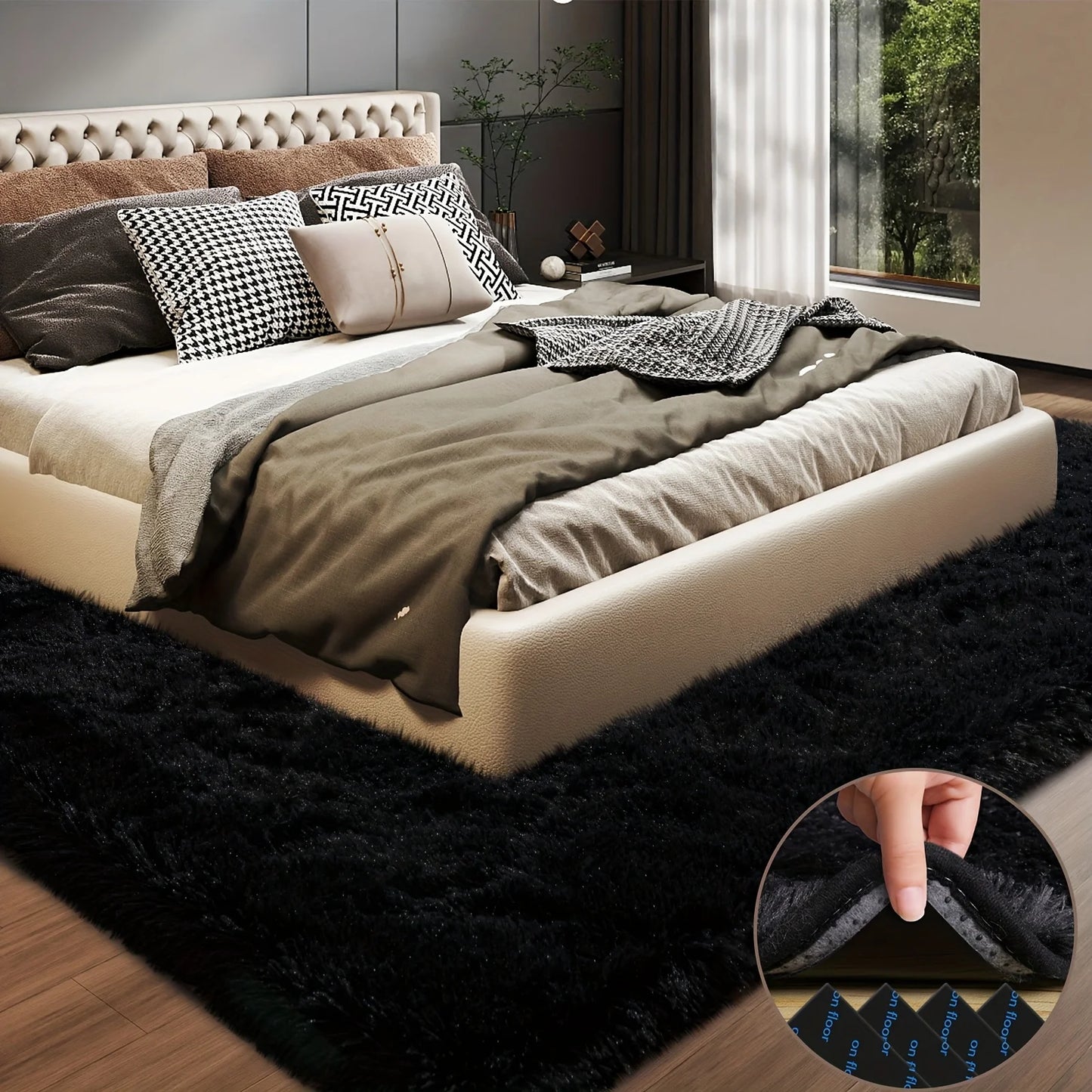 Plush Aubusson Geometric Area Rug Soft Polyester Bedroom Decor