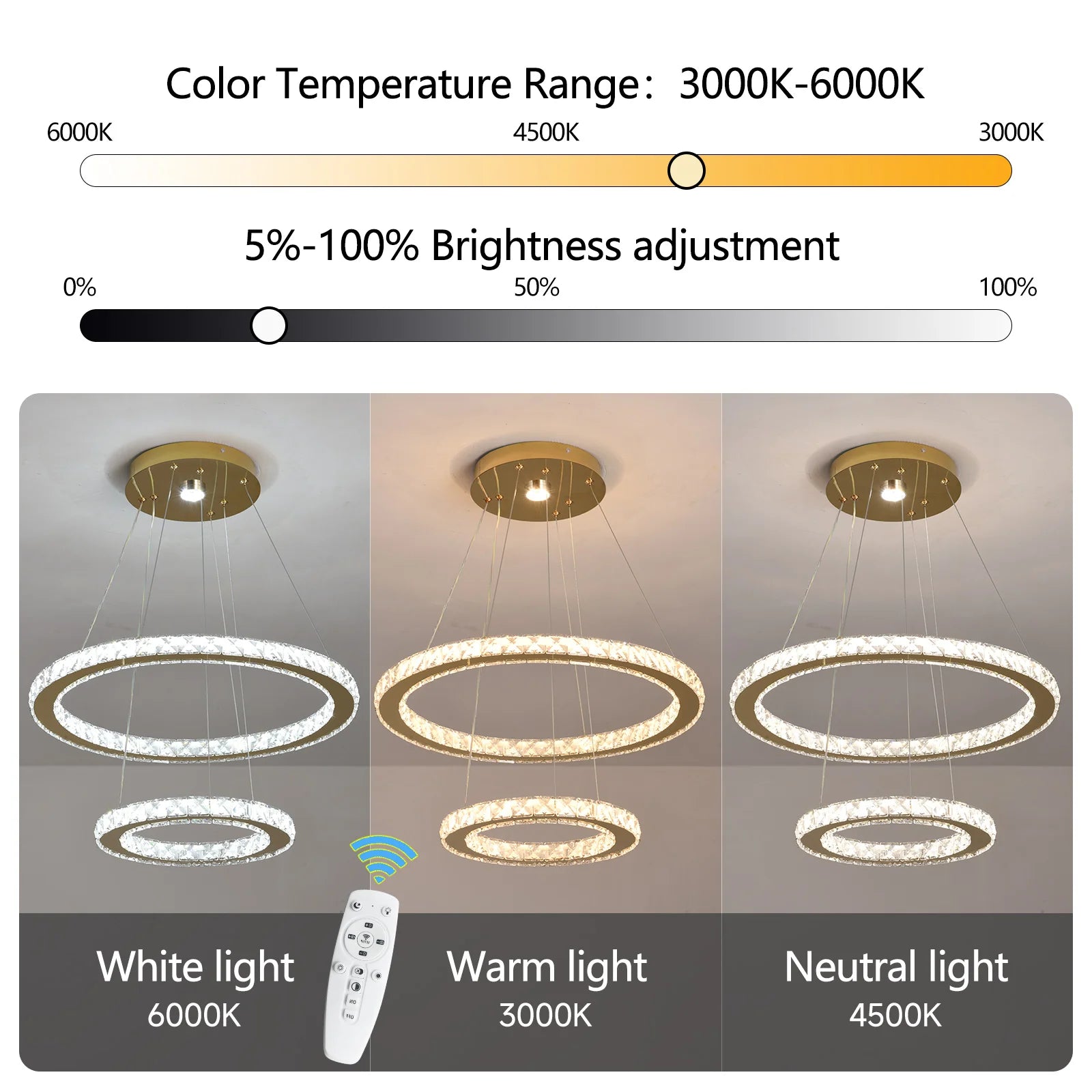 GreeLustr Modern Rings Led Pendant Light Crystal Chandelier