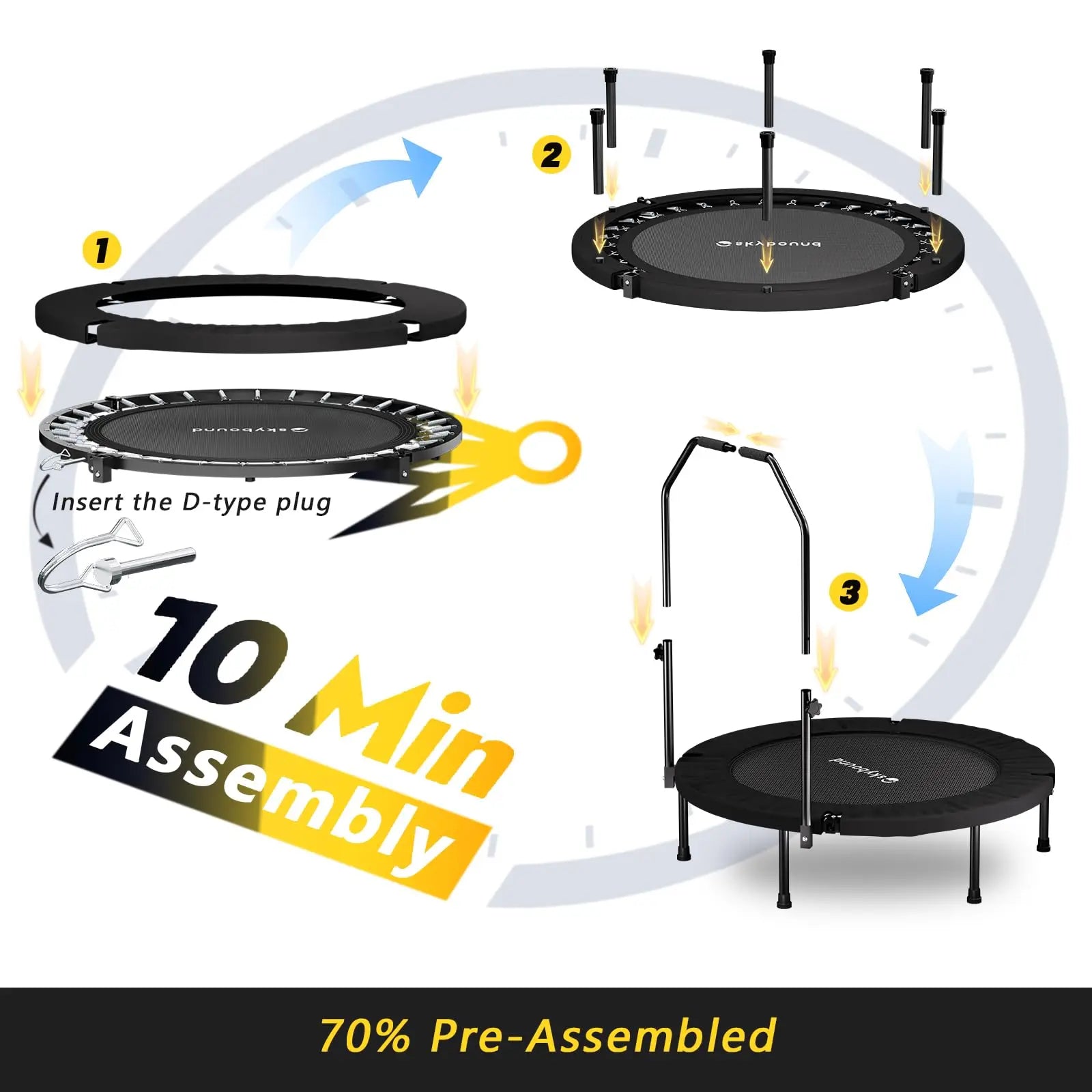 Adjustable Foldable Rebounder Trampoline With Handle For Adult Cardio Fitness