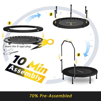 Adjustable Foldable Rebounder Trampoline With Handle For Adult Cardio Fitness