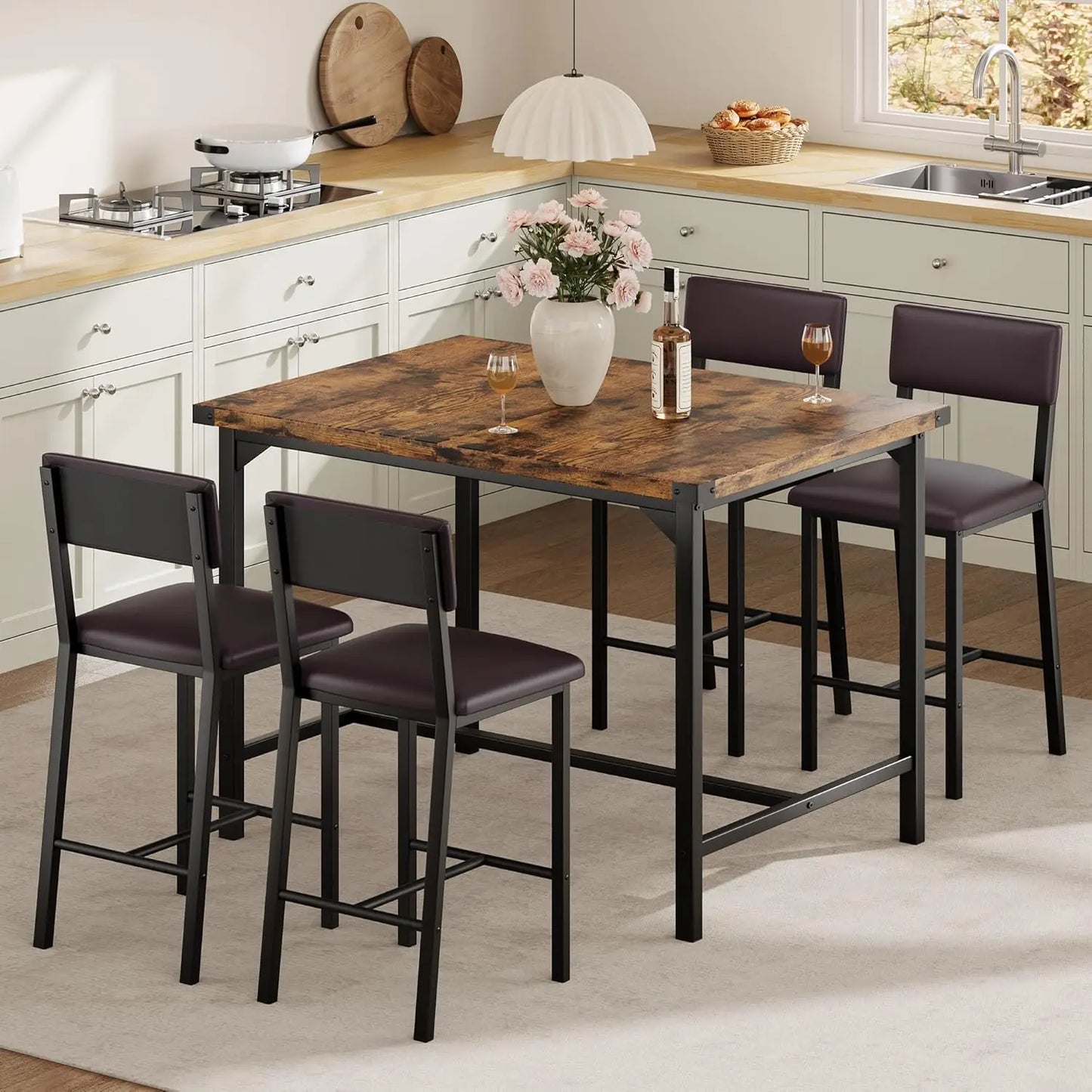 HiMISS 5-Piece Dining Table Set With Bar Table And Chairs
