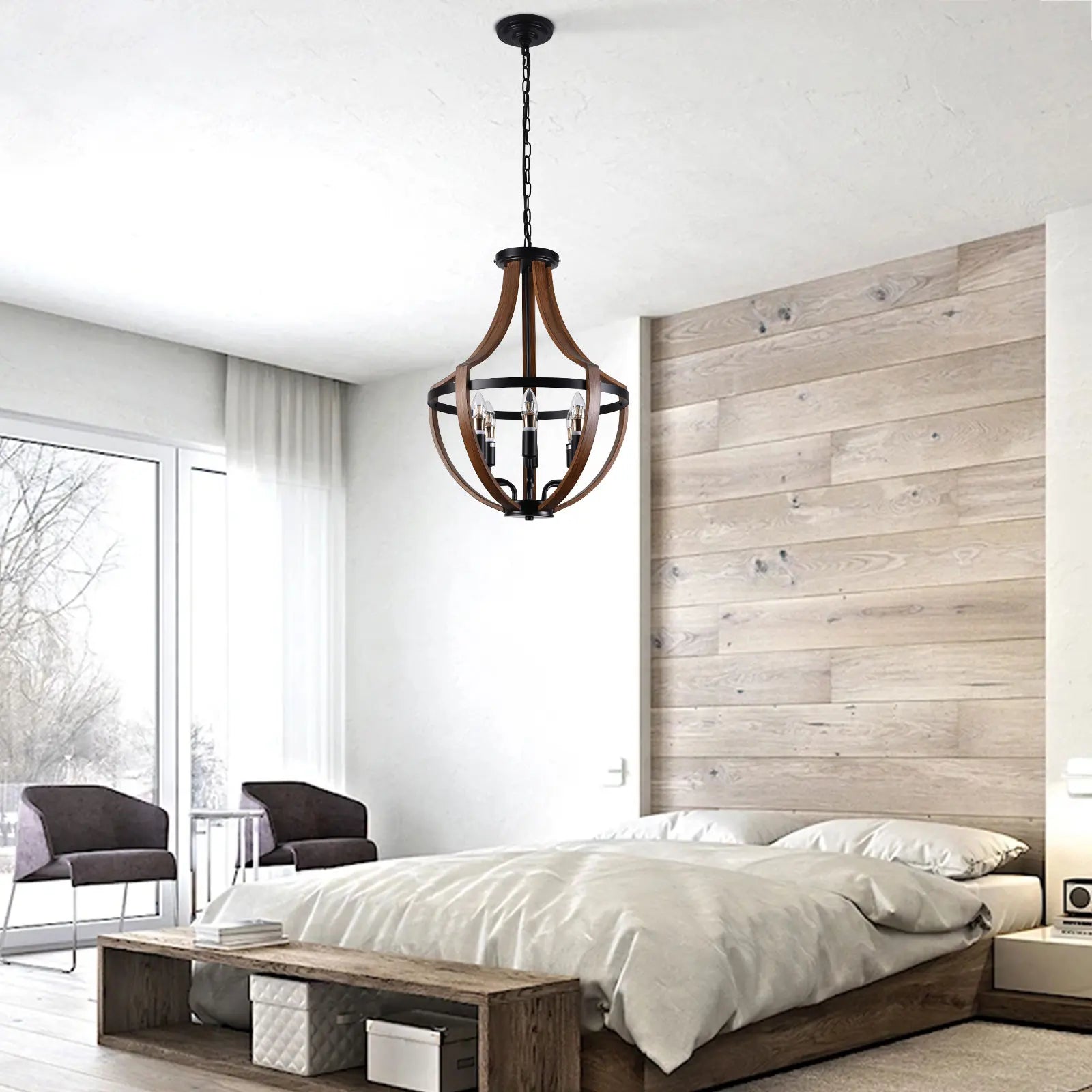 Modern Rustic Handmade Wooden Pendant Light Fixture For Kitchen Dining