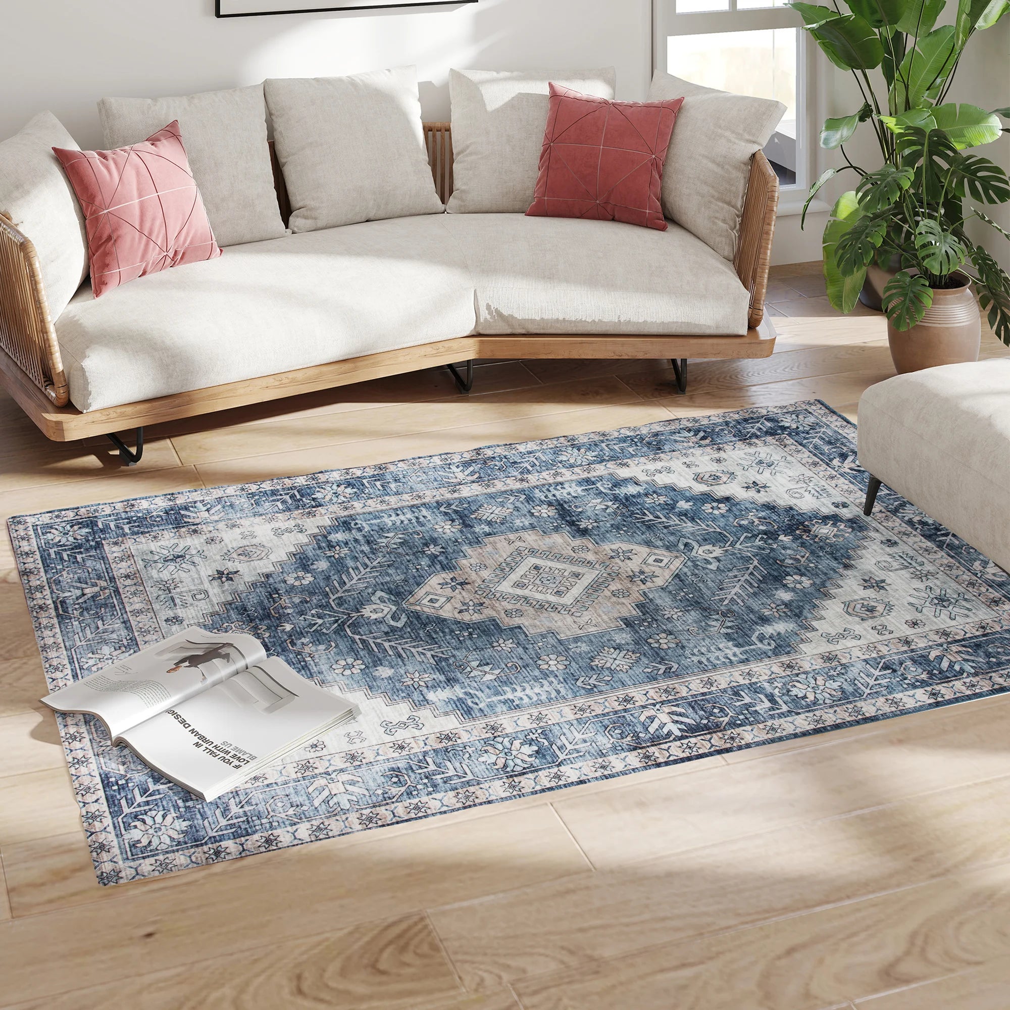 Vintage Oriental Medallion Machine Washable Area Rug Soft Polyester Floor Mat