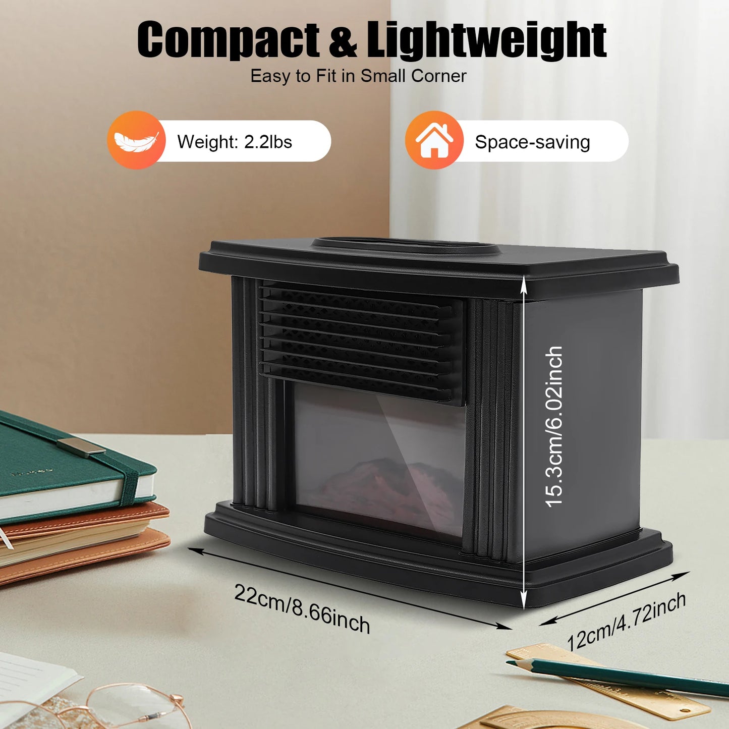 Sweetmile Mini Electric Fireplace Heater With Realistic 3D Flame