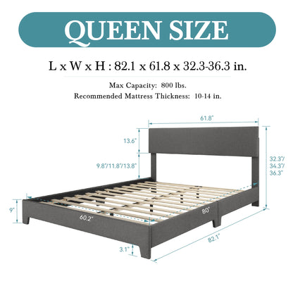 HOOMIC Upholstered Bed Frame With Adjustable Linen Headboard
