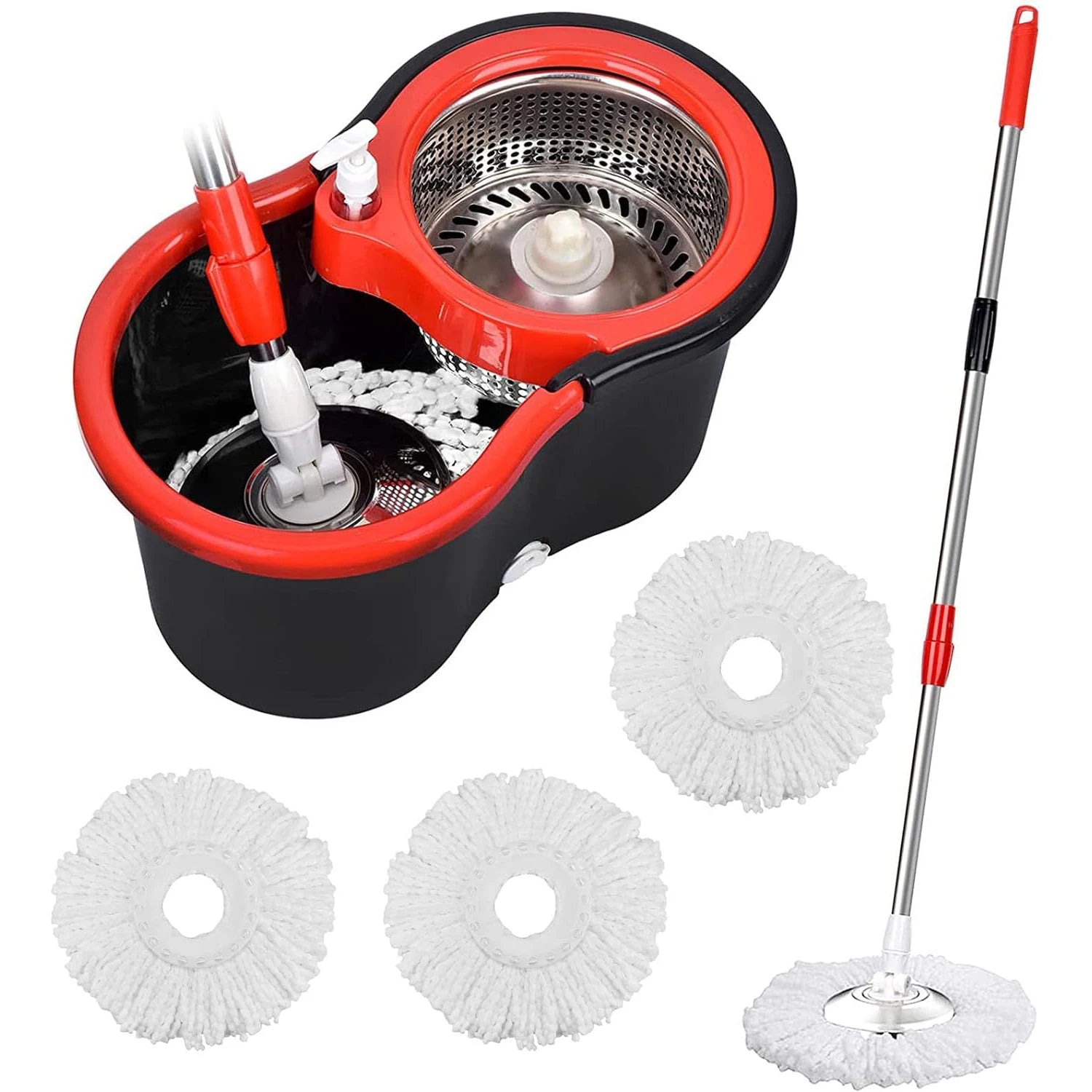 NONECN Spin Mop Bucket Set Wring System Three Microfiber Heads