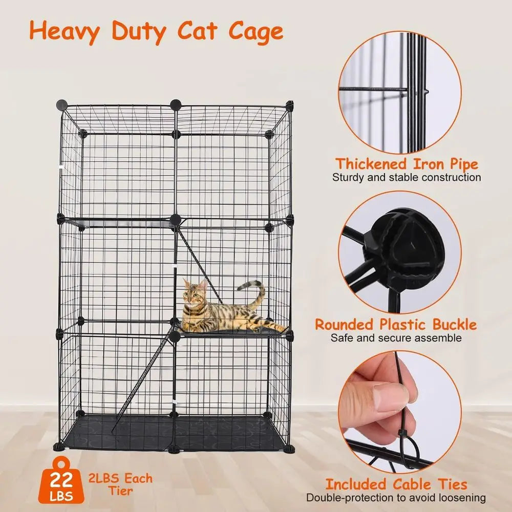 Three-Tier Indoor Cat Enclosure With DIY Playpen And Ladders