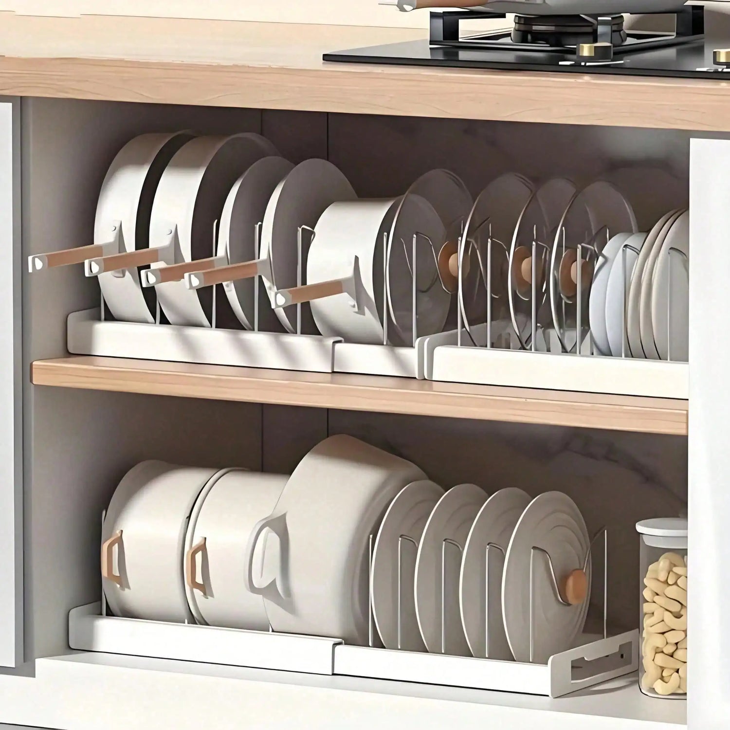 Premium Stainless Steel Pull Out Pot Lid Organizer Rack
