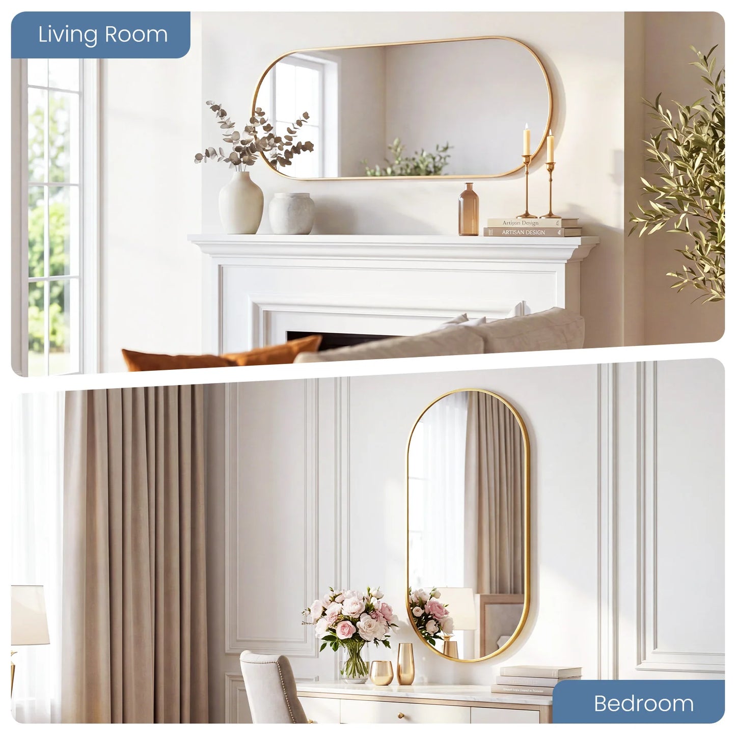 JHK Oval Wall Mirror With Metal Frame For Living Room