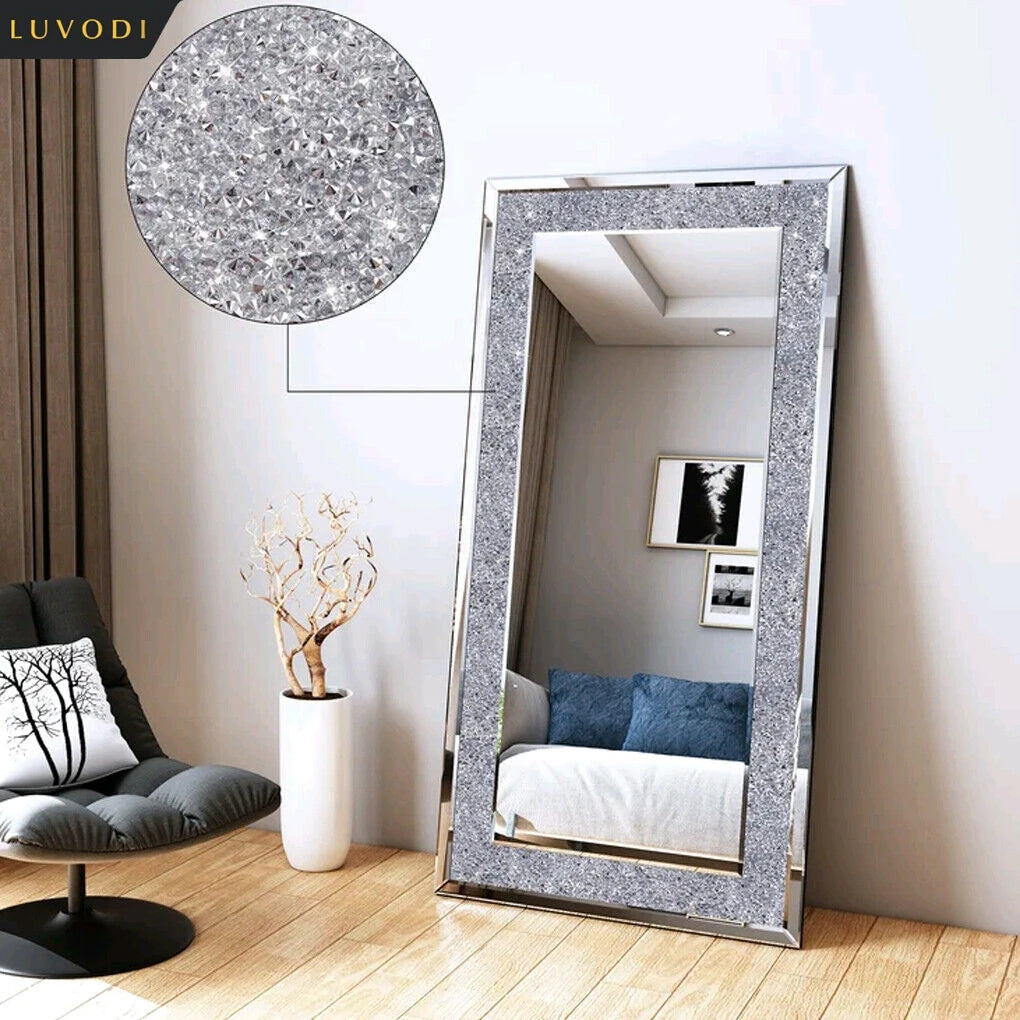 LUVODI Sparkly Crystal Rhinestone Frameless Vanity Mirror