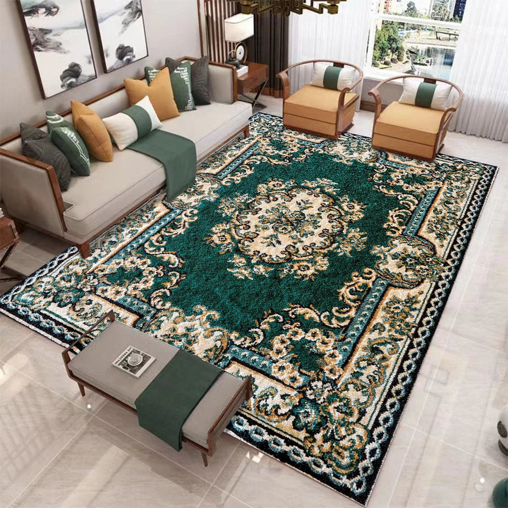 European Retro Geometric Polyester Rug Non Slip Living Room Mat