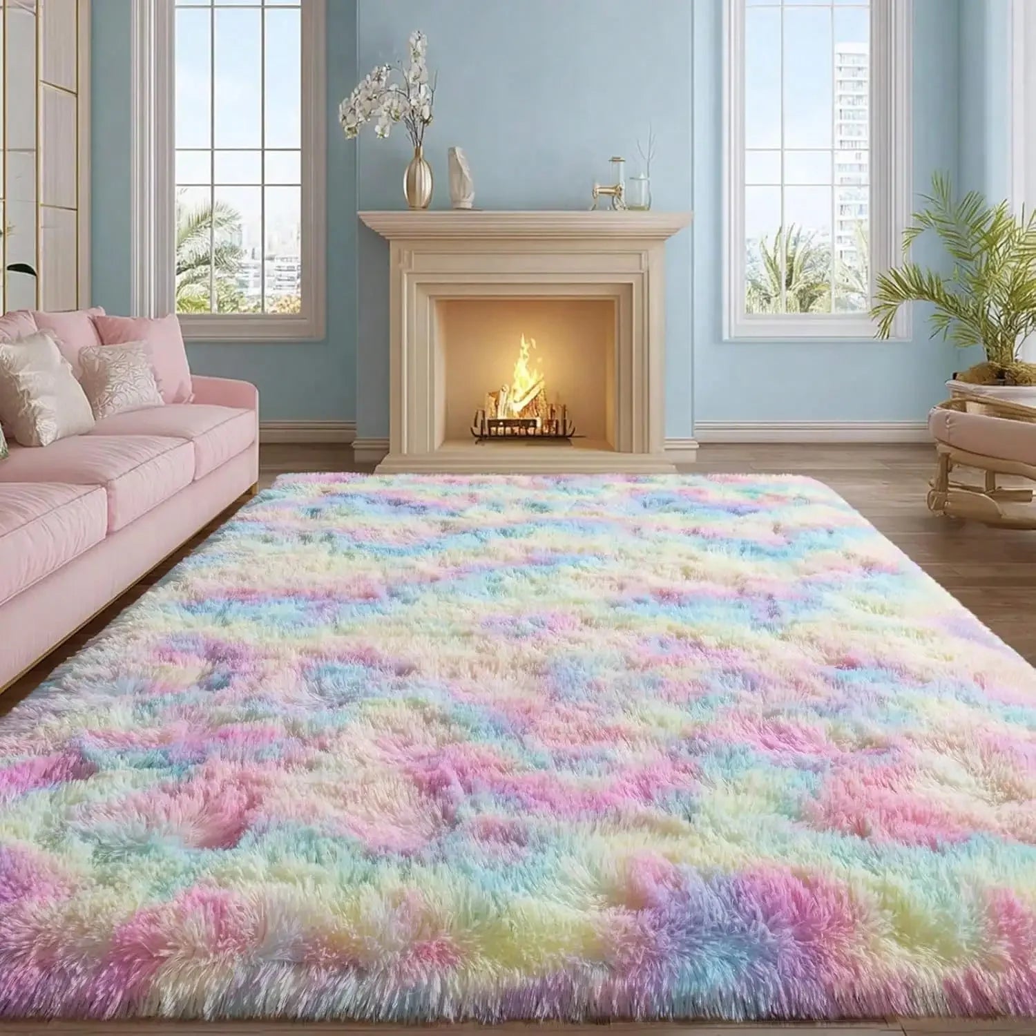 Eluckya Plush Thick Long Pile Carpet Non Slip Area Rug