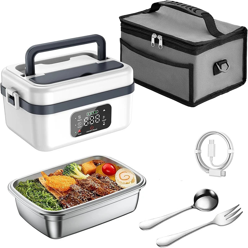 Rechargeable Lunch Box Warmer With Timer And Insulated Carrying Bag