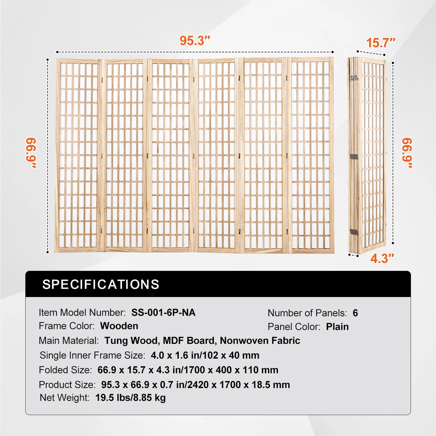 SucceBuy Wood Folding Privacy Screen 3 Panel Room Divider