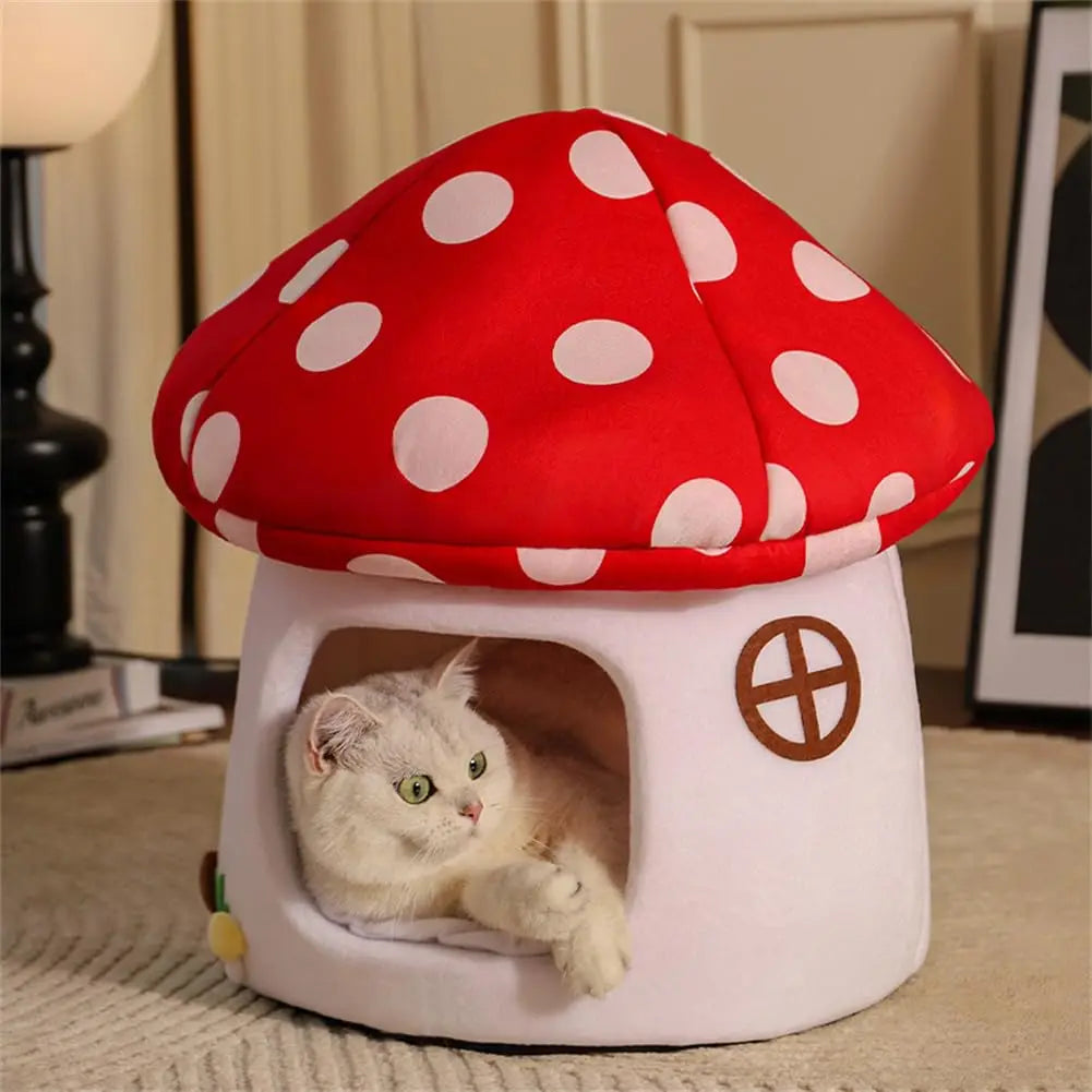 NONECN Mushroom Cat Bed Indoor Cat Cave With Washable Cushion
