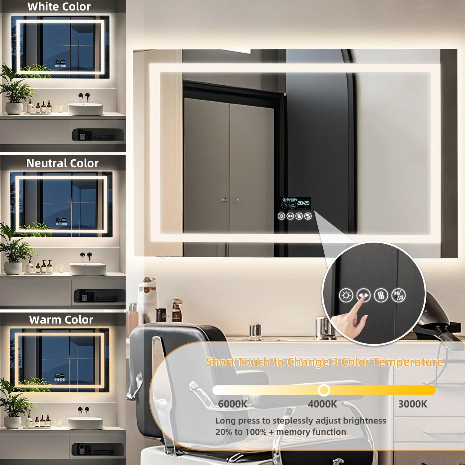 Led Bathroom Mirror With Bluetooth Speaker Anti Fog Dimmable Backlit Lights