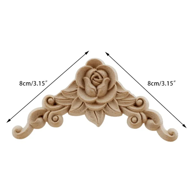 Natural Floral Wooden Figurines Set For Frames And Woodcarving Decor