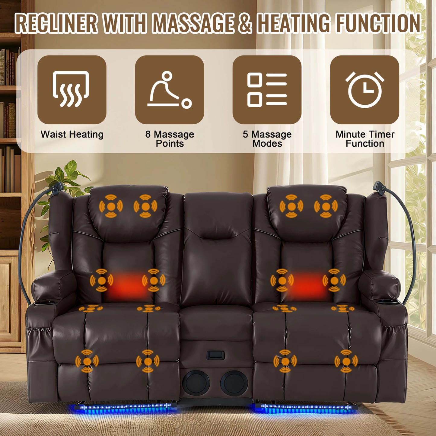 Redlife Electric Recliner Loveseat With Massage And Heat