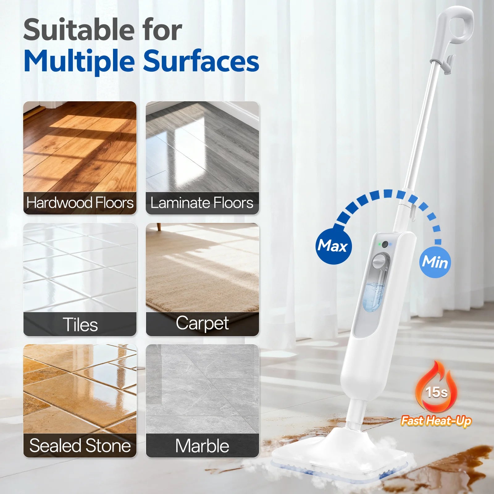 INSE Powerful Steam Mop For Hard Floors And Carpets