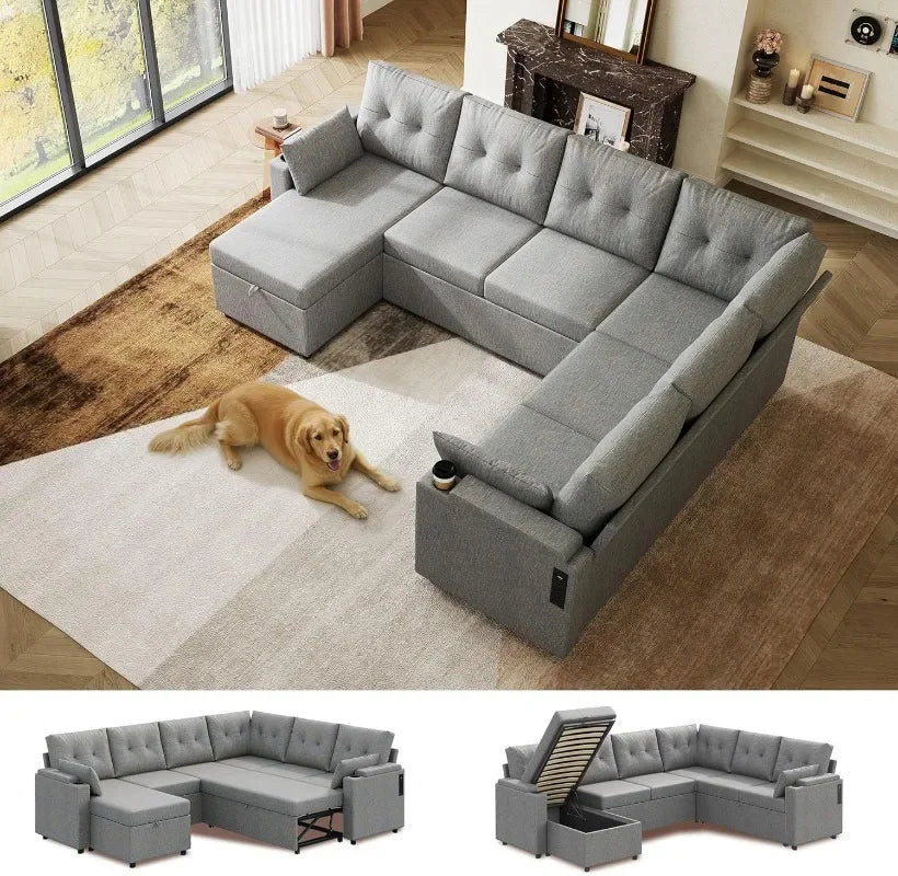 WLIVE U Shaped Sectional Sofa With Storage Chaise Units