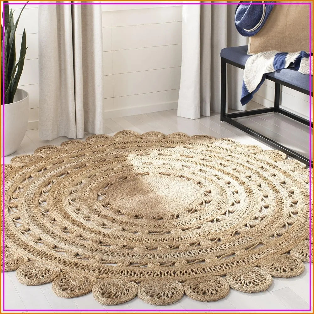 Handmade Boho Jute Area Rug For High Traffic Living Room