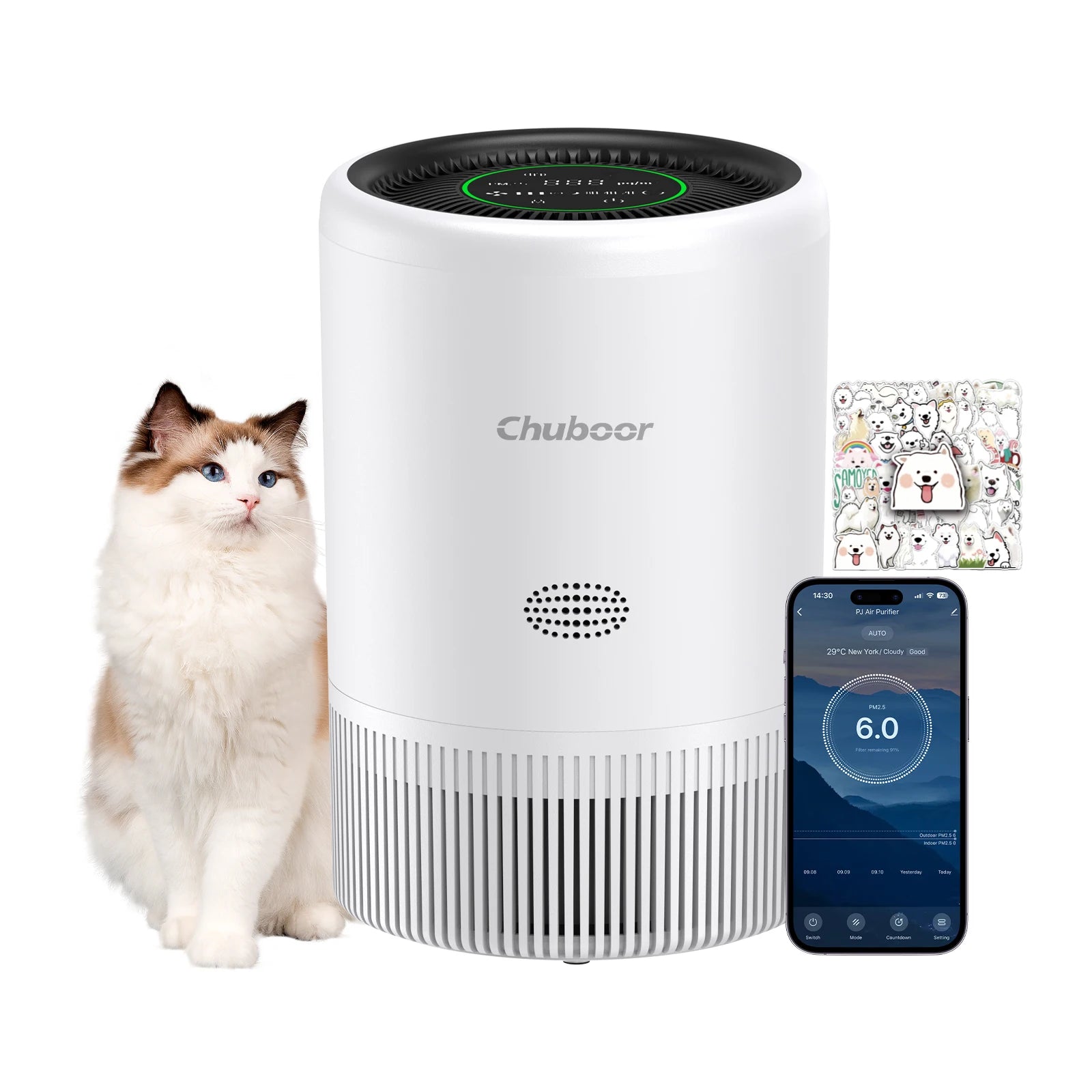 Chuboor Smart Air Purifier With App Alexa Control PM25 HEPA