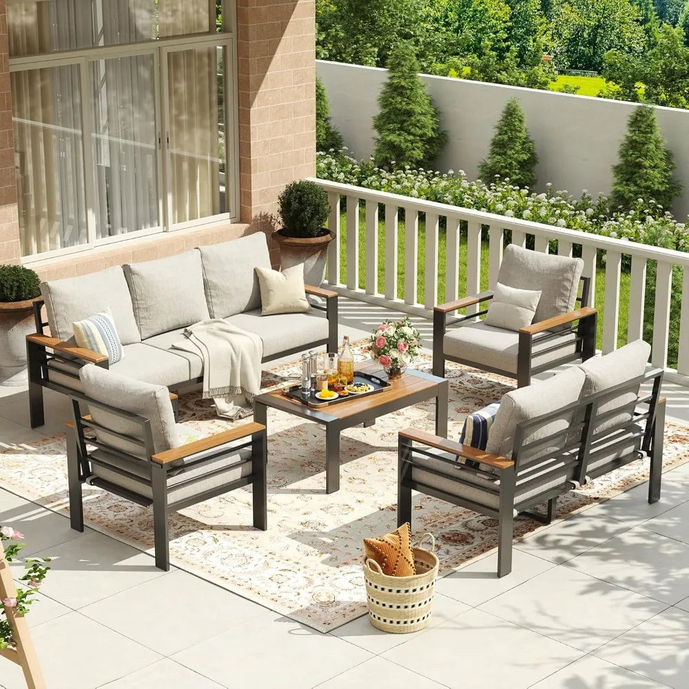 Aluminum Patio Furniture Set 7 Seats Outdoor Sectional Washable Cushions