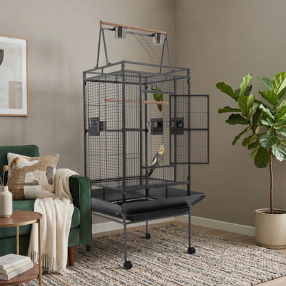 Parrot Cage With Lockable Wheels Rolling Aviary For Medium Parrots