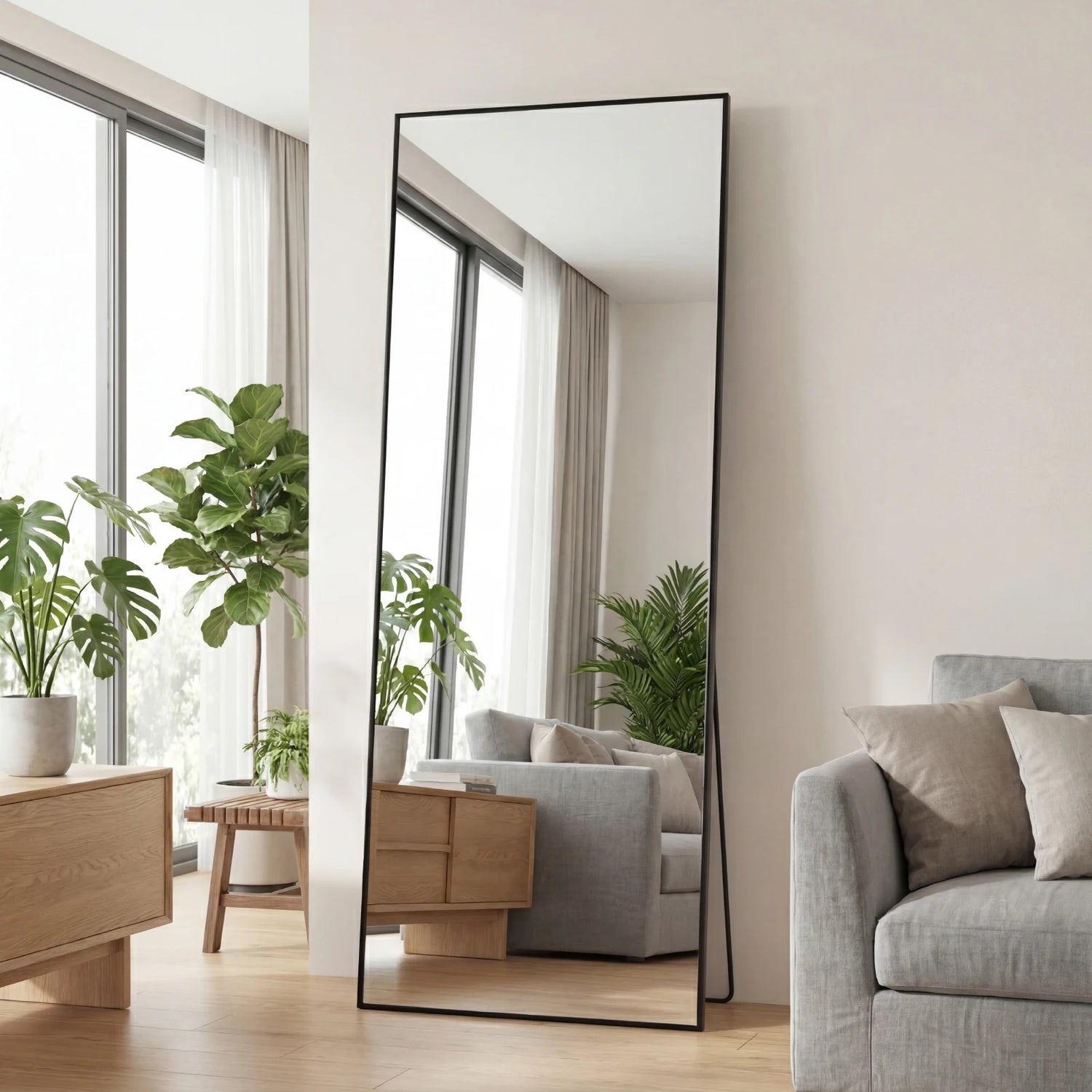 JHK Full Length Mirror With Aluminum Frame Leaning Or Standing