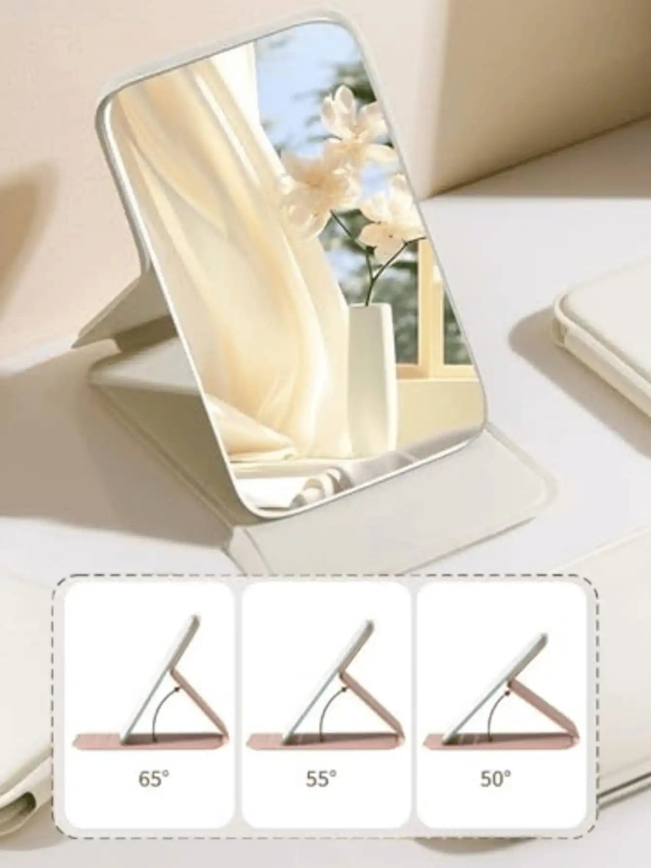 Travel Essential PU Leather Foldable Compact Makeup Mirror Portable